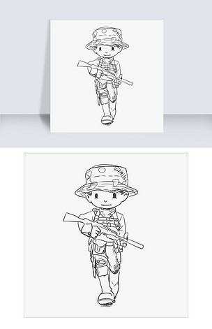 线描冲锋军人插画