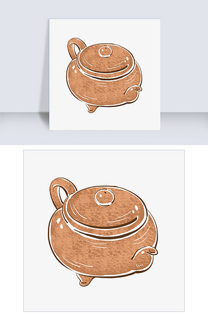 手绘紫砂茶壶插画