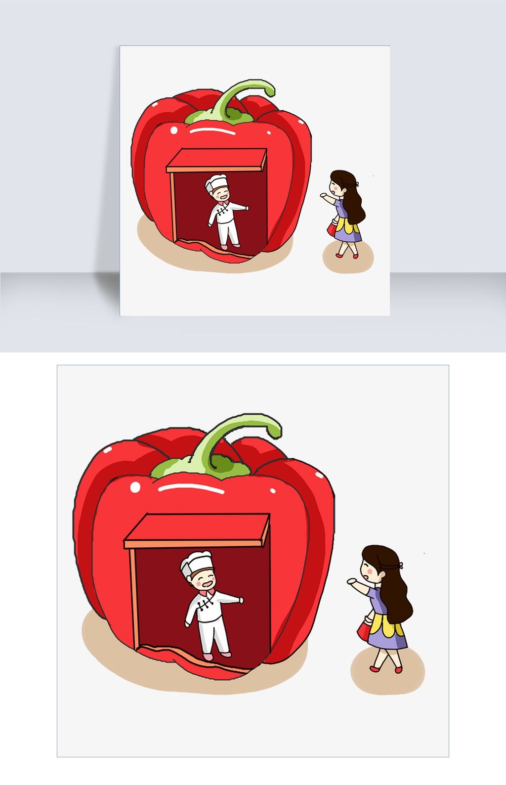 美食主题卡通插画红辣椒小房子