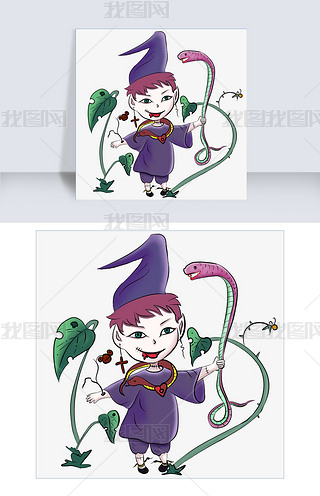 蛇女变身免抠元素|坏坏魔法师女巫恐怖女孩蛇女扫帚魔杖女巫万圣节