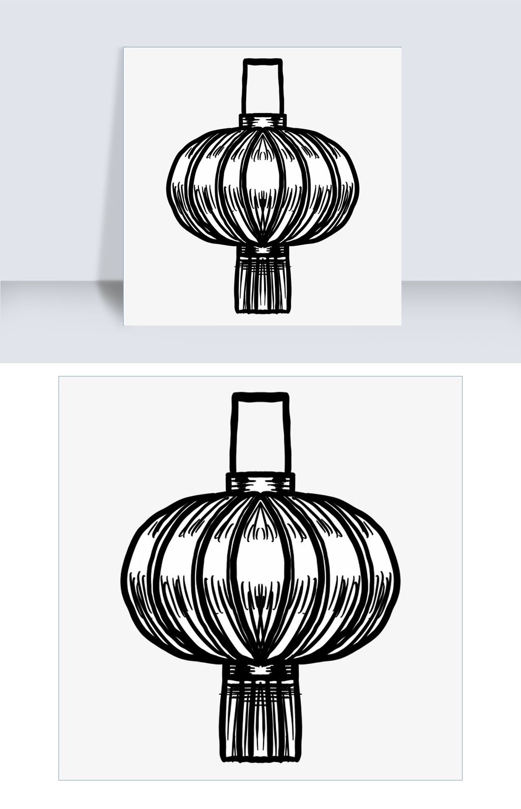 节日灯笼黑白手绘插画
