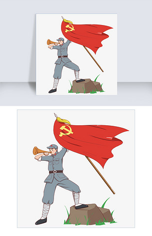 吹号角卡通军人插画