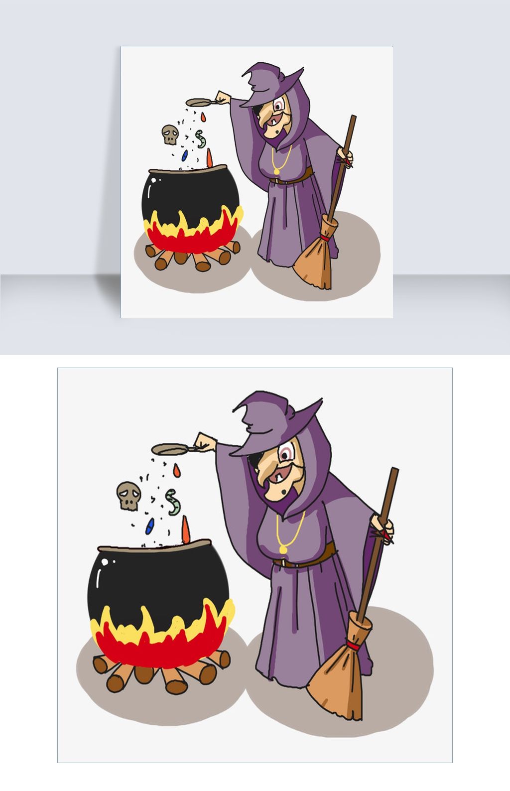 万圣节卡通手绘插画熬制毒药的巫师