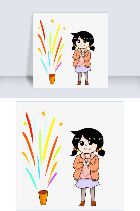 元宵佳节女孩放烟花插画