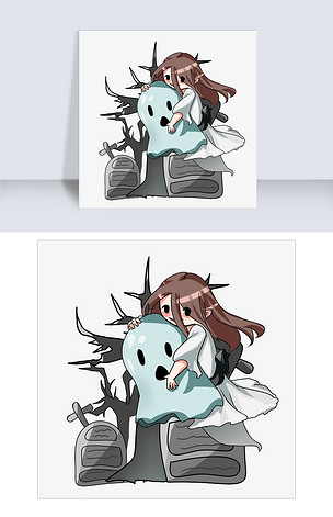 恐怖吸血鬼女孩幽灵插画