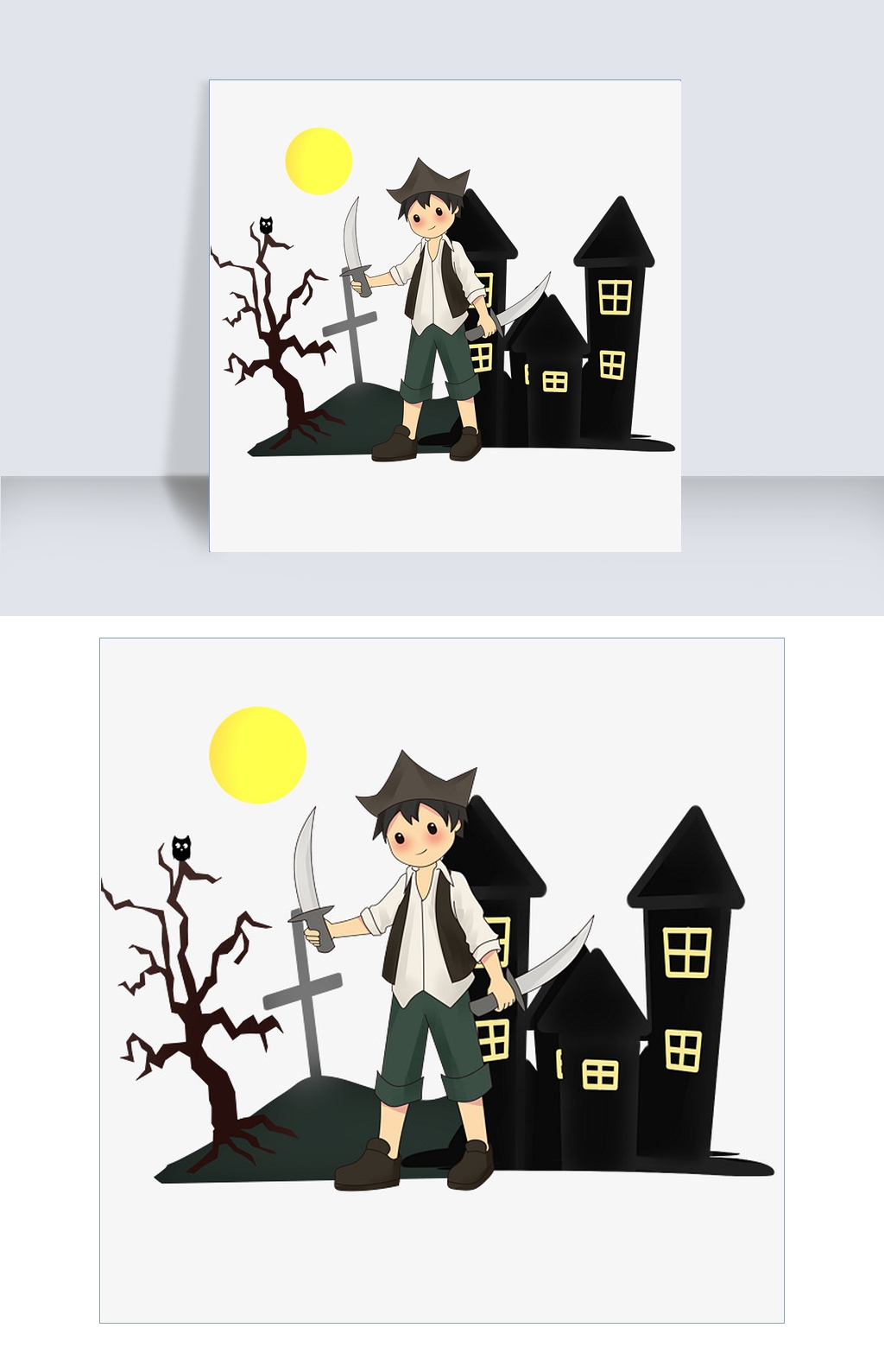 万圣节男孩变装舞会手绘插画