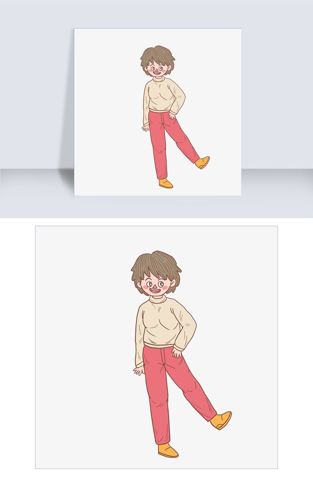 冬季冬日红裤少女卡通手绘