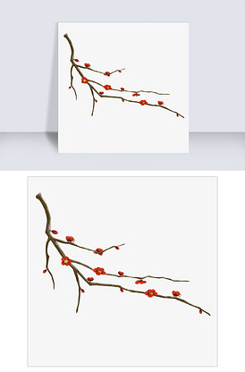 红色的干枝梅手绘设计