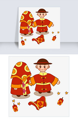 红盖头新娘免抠元素|中式婚礼新娘红盖头跨鞍插画