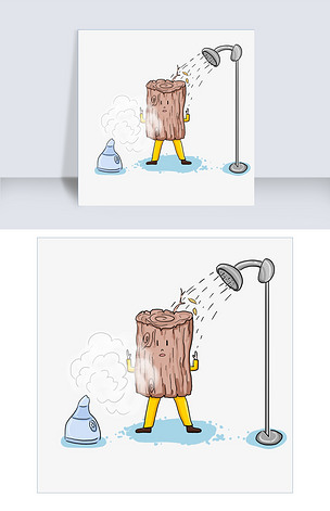 深秋洗热水澡主题卡通插画