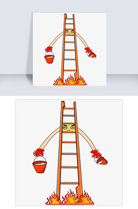 卡通手绘消防梯插画