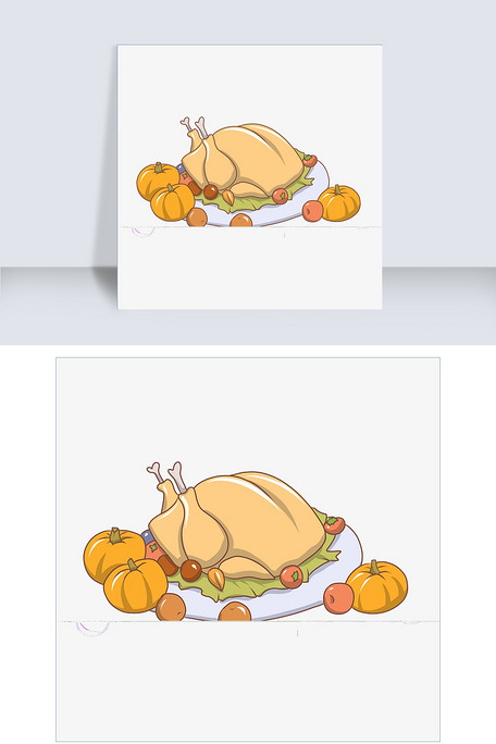 手绘感恩节烤火鸡插画