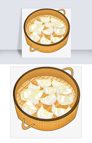 手绘冬至一笼屉饺子插画