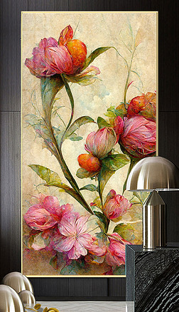 玫瑰花欧式玄关|手绘玫瑰花油画古典欧式静物花玄关装饰画4