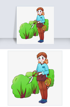 手绘小清新绿色户外割草的园艺