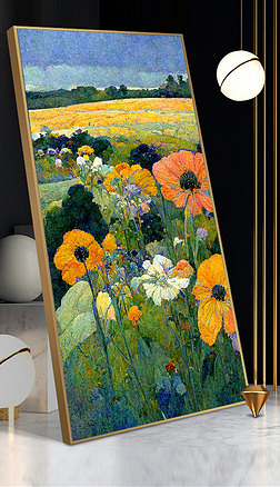 吉星高照风景画玄关|手绘简约花卉油画风景画唯美现代玄关装饰画