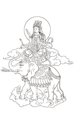 佛教普贤菩萨佛像单色矢量图