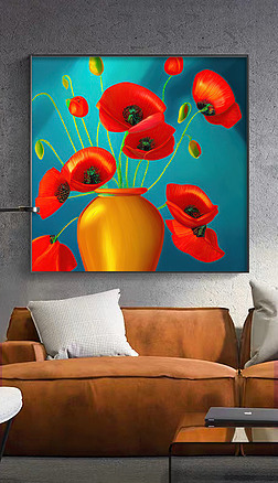 虞美人植物装饰画|手绘虞美人油画抽象花卉治愈系客厅装饰画