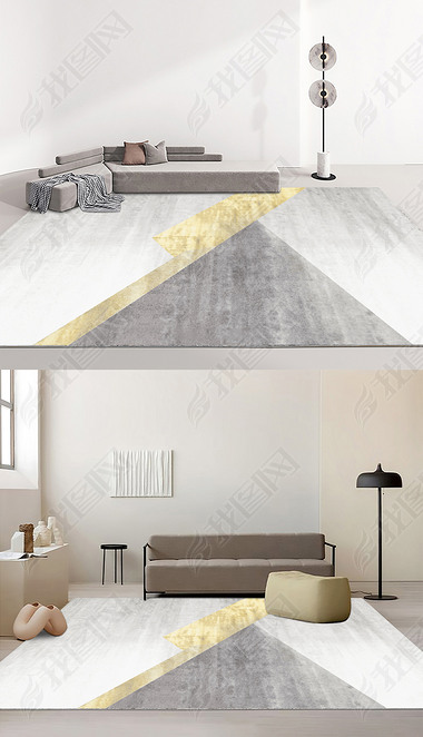 现代简约北欧轻奢抽象条纹创意极简地毯地垫