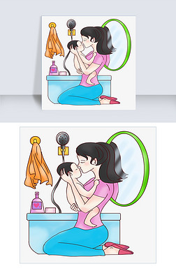 亲吻婴儿插画卡通