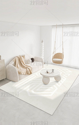 现代抽象藤格纹素色侘寂风客厅玄关床边地毯