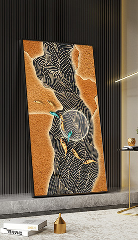 现代轻奢创意九鱼图抽象线条艺术玄关装饰画
