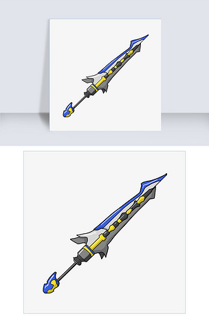 卡通手绘蓝色炫酷刀剑插画