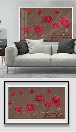 变形玫瑰花装饰画|中国传统复古玫瑰花新中式装饰画