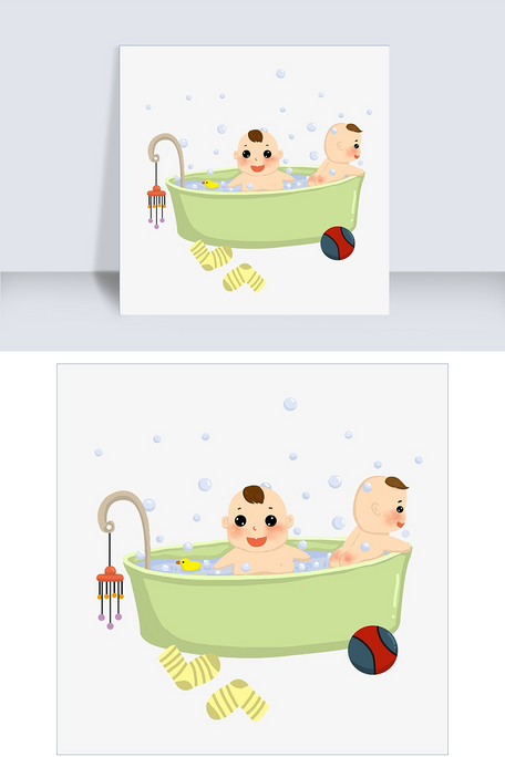母婴手绘洗澡的婴儿
