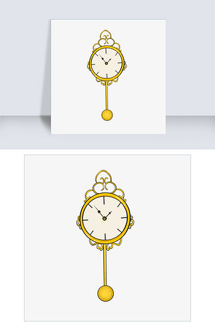 黄色的摆钟手绘插画