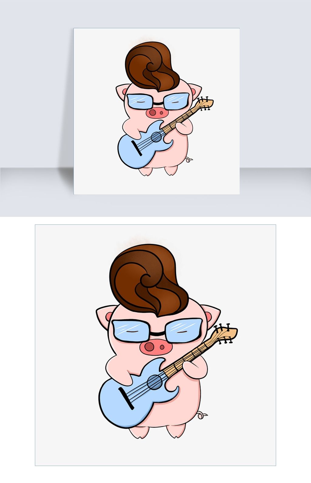 猪年炫酷发型戴眼镜的小猪弹吉他