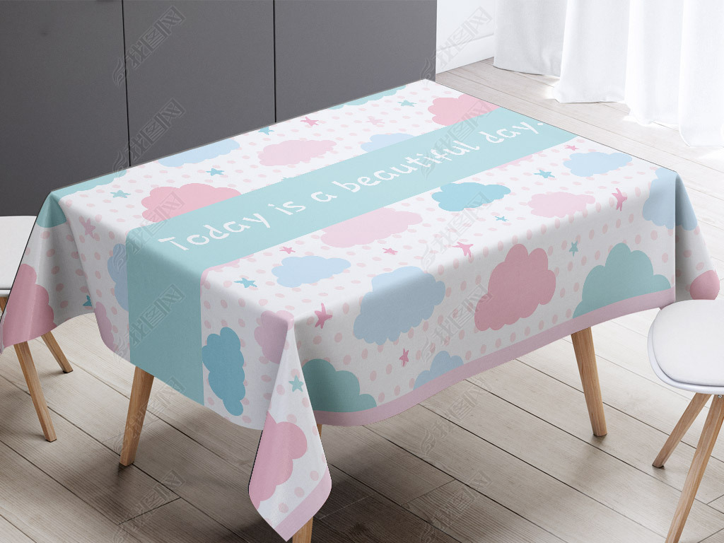 北欧现代简约卡通云彩云朵粉色蓝色桌布桌垫