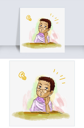 手绘卡通男生突发奇想灵感迸发