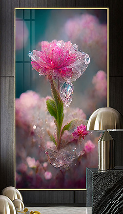 现代立体水晶花朵晶石画玄关装饰画2