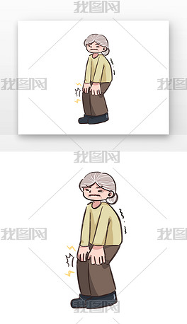 棕色漫画老人腿疼骨质增生元素蓝色卡通男生医生对话框骨质增生日元素