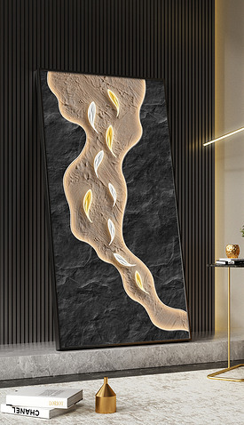 新中式创意轻奢九鱼图抽象山水玄关装饰画