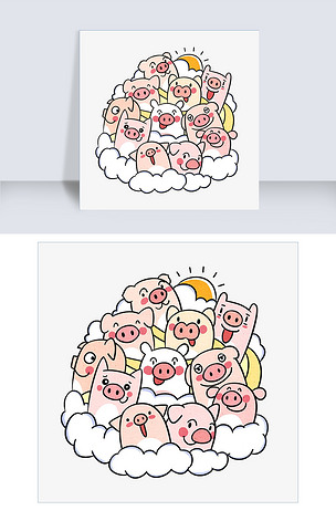 卡通小猪大合影png透明底