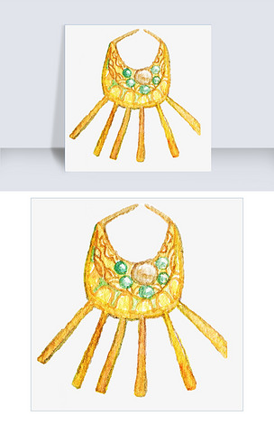 卡通手绘古风黄金项链