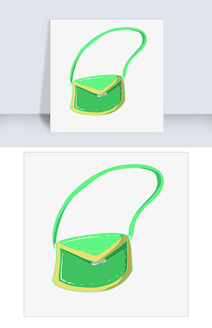 手绘绿色斜挎包插画