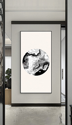 原创新中式抽象禅意肌理玄关水墨山水装饰画