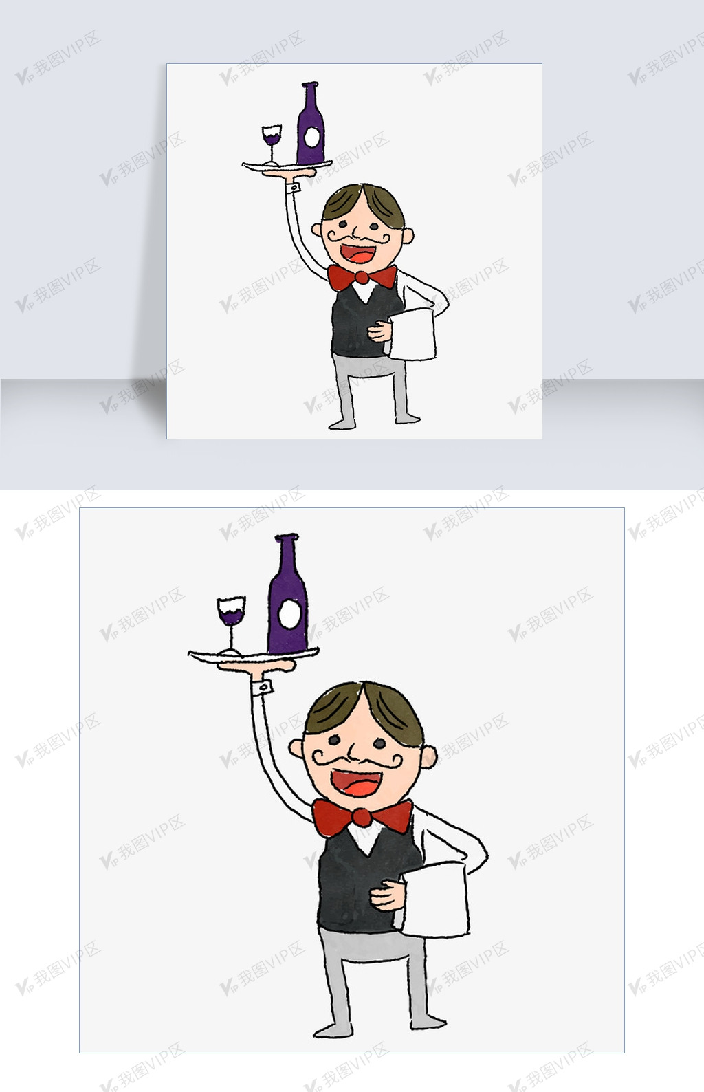 卡通手绘服务员矢量素材