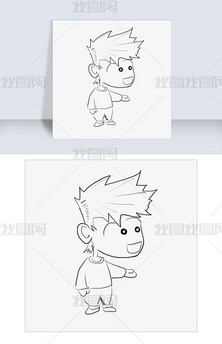 儿童节黑白线条简笔画男孩
