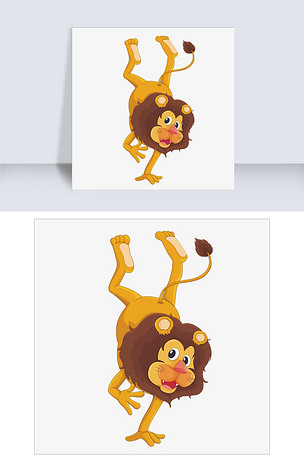 卡通倒立的狮子矢量素材