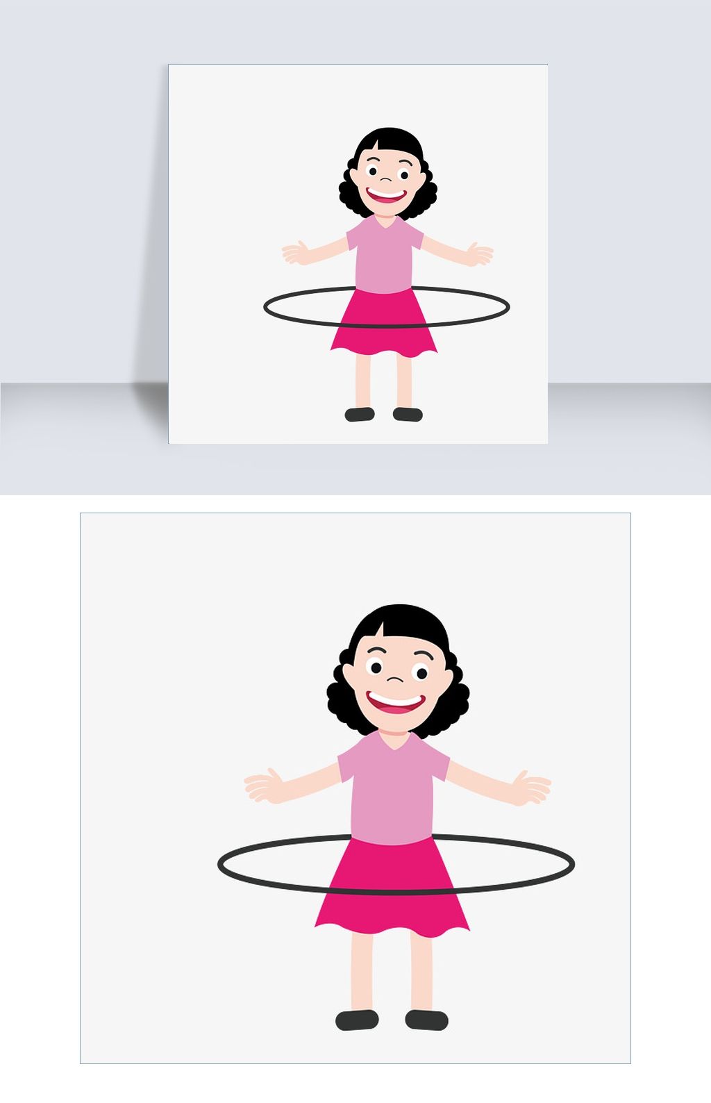 手绘转呼啦圈的女孩矢量免抠图