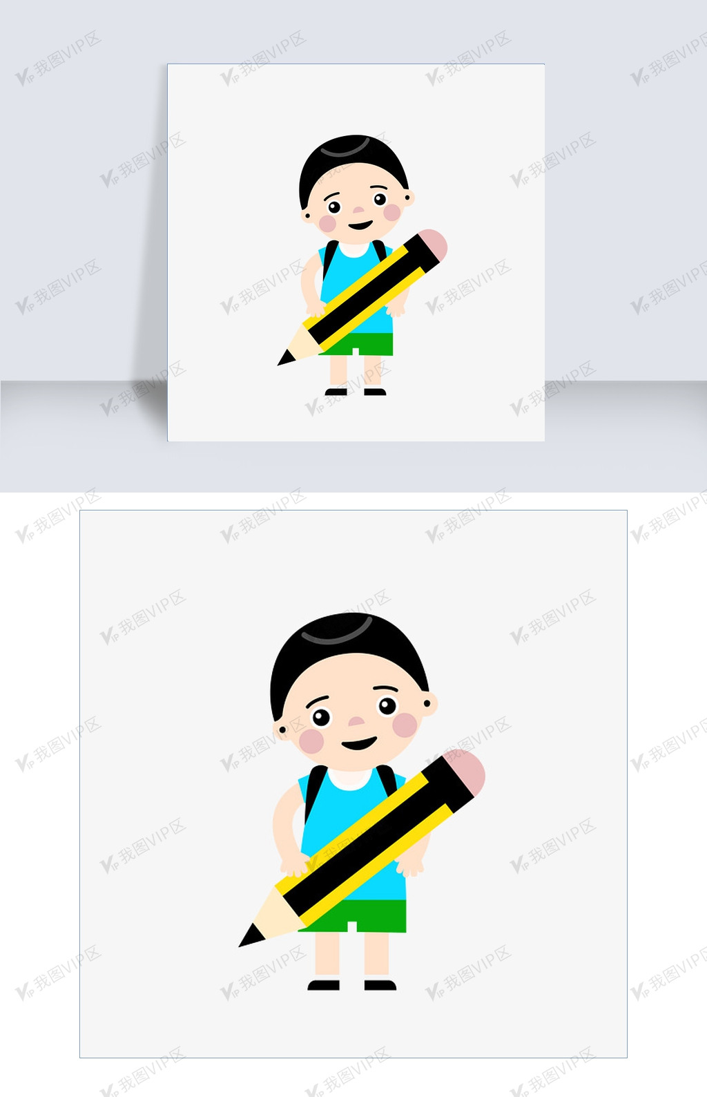 开学背书包捧着铅笔的小学生