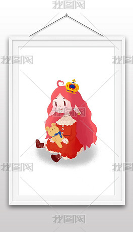 红色卡通可爱小公主女孩插画