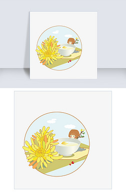 重阳节手绘卡通重阳菊花酒女孩