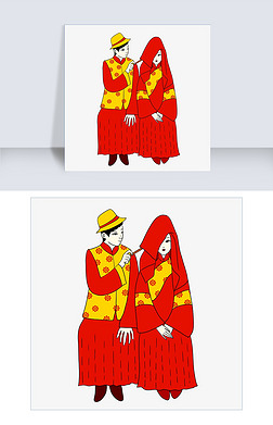 红盖头新娘免抠元素|手绘矢量免抠卡通古代婚礼