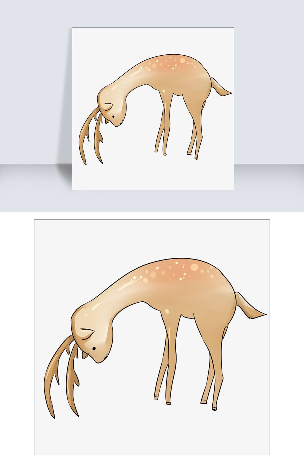 在低头的梅花鹿动物手绘插画