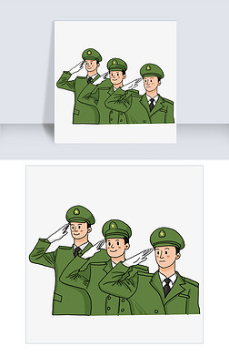 国庆节可爱军人敬礼卡通插画